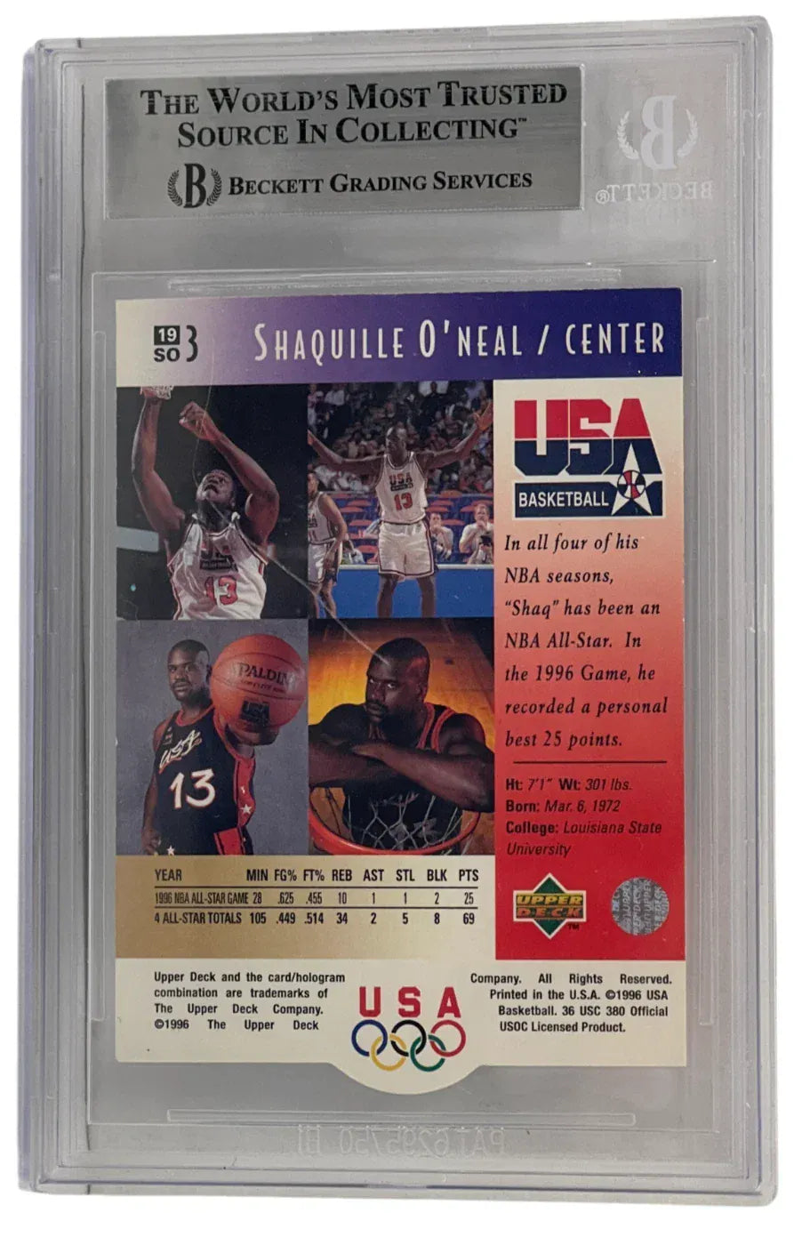 Shaquille O'Neal Authentic Autographed 1996 Upper Deck #19 Team USA Dr