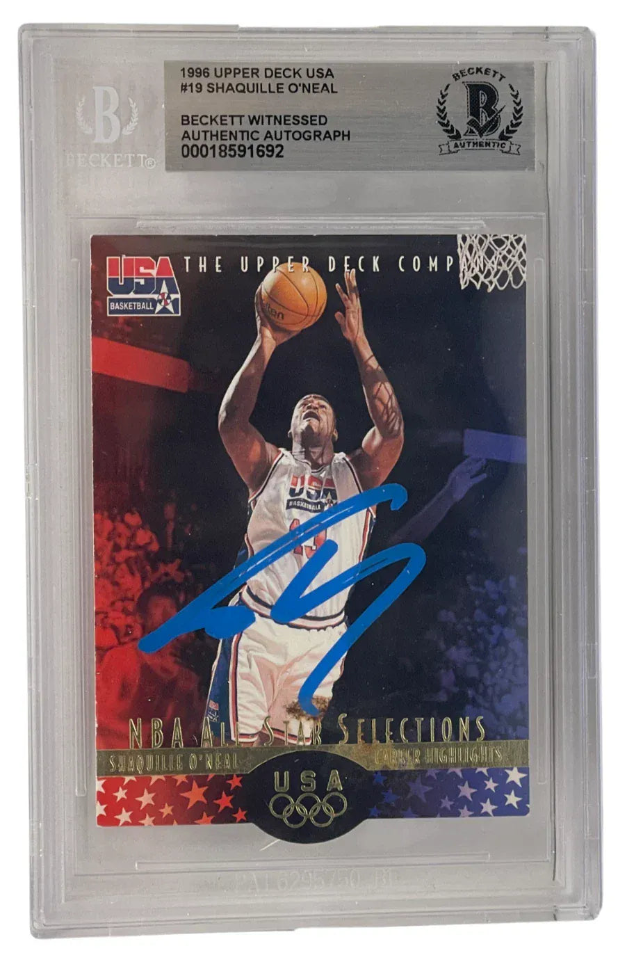 Shaquille O'Neal Authentic Autographed 1996 Upper Deck #19 Team USA Dr