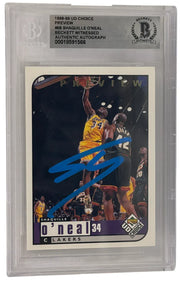 Shaquille O'Neal signed 1998-99 UD Choice Lakers card #68 — Beckett Witness Slabbed