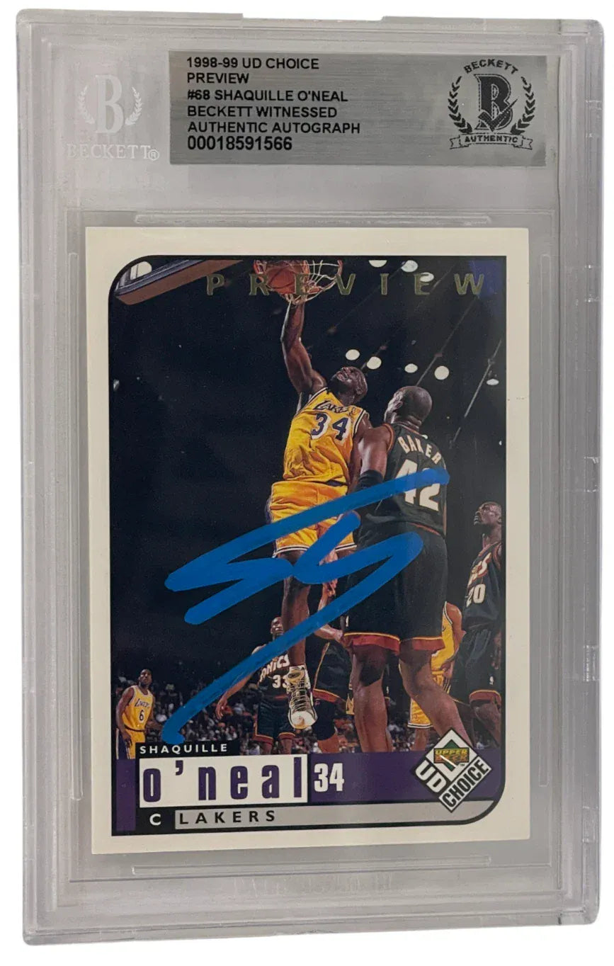 Shaquille O'Neal signed 1998-99 UD Choice Lakers card #68 — Beckett Witness Slabbed