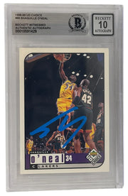 Shaquille O'Neal signed 1998-99 UD Choice Lakers card #68 — Beckett Witness Grade 10