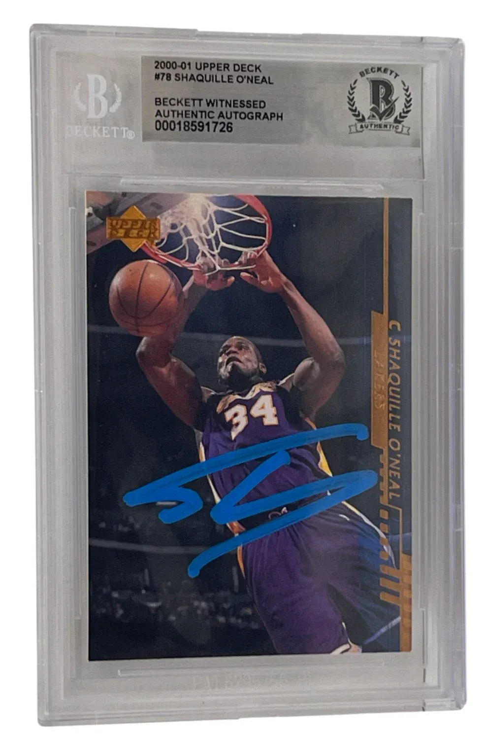 Shaquille O'Neal signed 2000-01 Upper Deck Lakers card #78 — Beckett Witness Slabbed