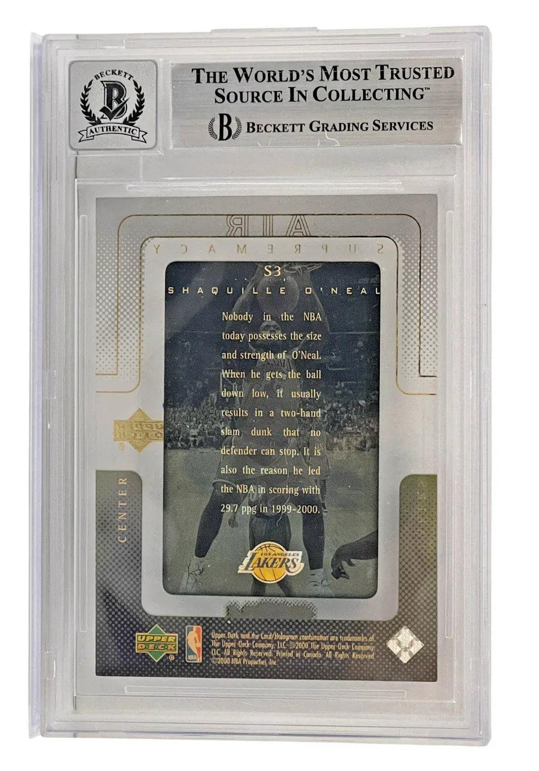 Shaquille O'Neal signed 2000-01 Upper Deck Slam 53 Los Angeles Lakers — card back view