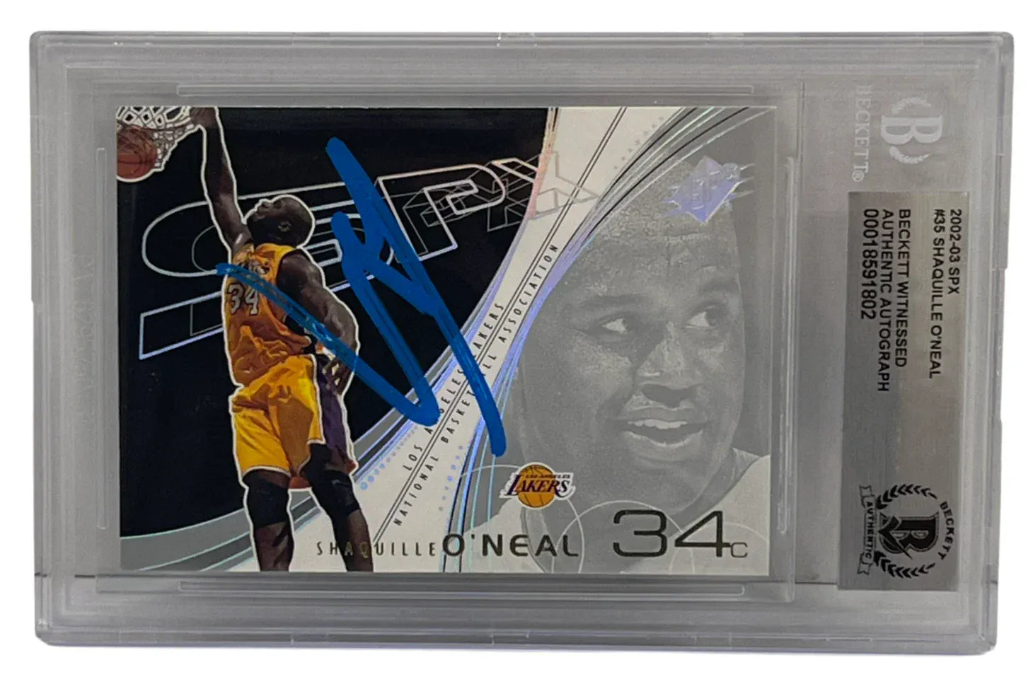 Shaquille O'Neal signed 2002-03 Upper Deck SPX Lakers card #35 — Beckett Witness Slabbed