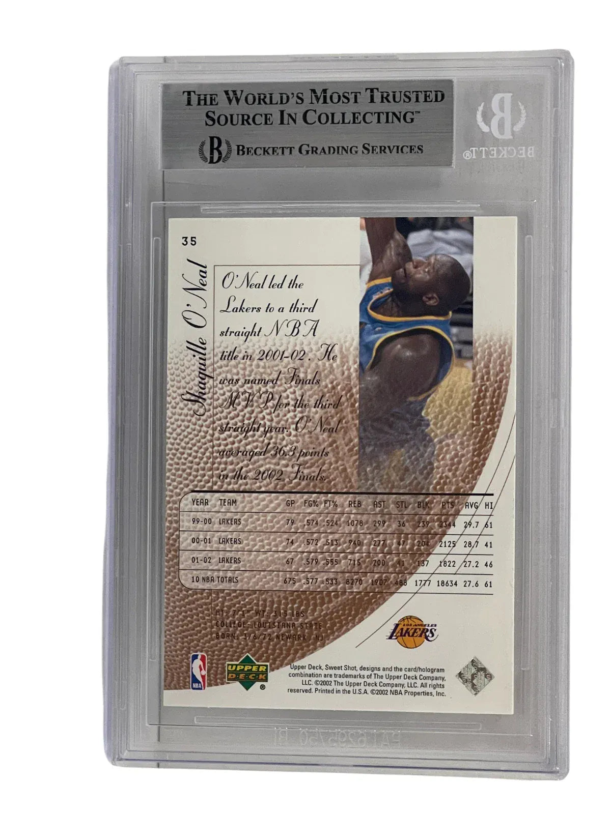 Shaquille O'Neal signed 2002-03 Upper Deck Sweet Shot 35 Los Angeles Lakers — card back view
