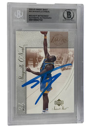Shaquille O'Neal signed 2002-03 Upper Deck Sweet Shot Lakers card #35 — Beckett Witness Slabbed