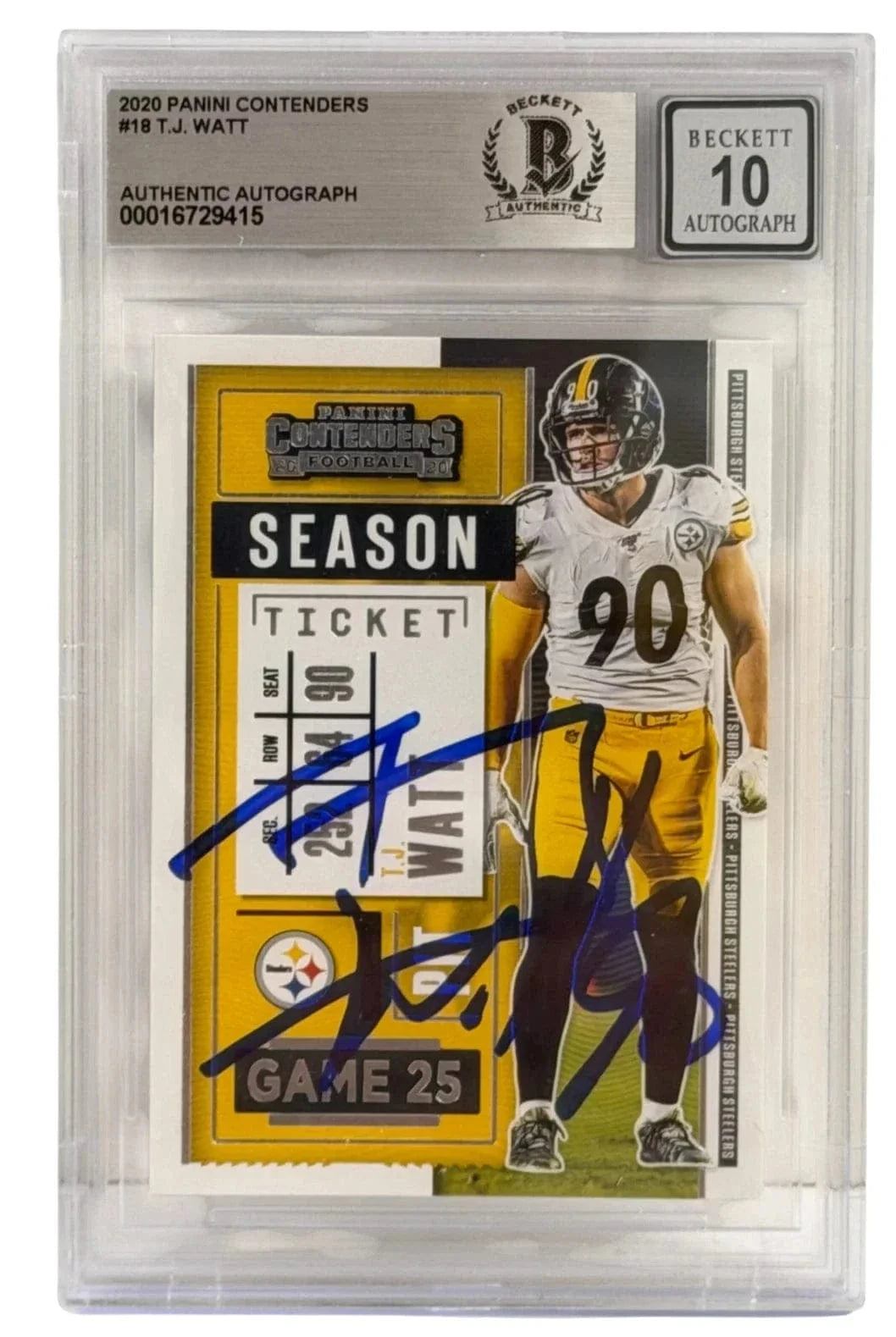 TJ Watt Authentic Autographed 2020 Panini Contenders Card #18