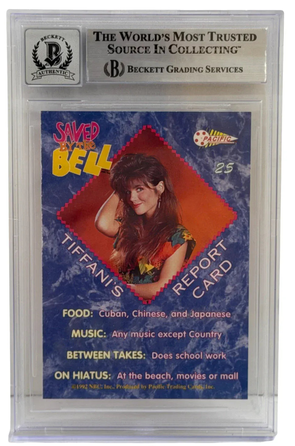 Tiffani Thiessen signed Saved by the Bell 1992 Pacific Card 25 — card back view