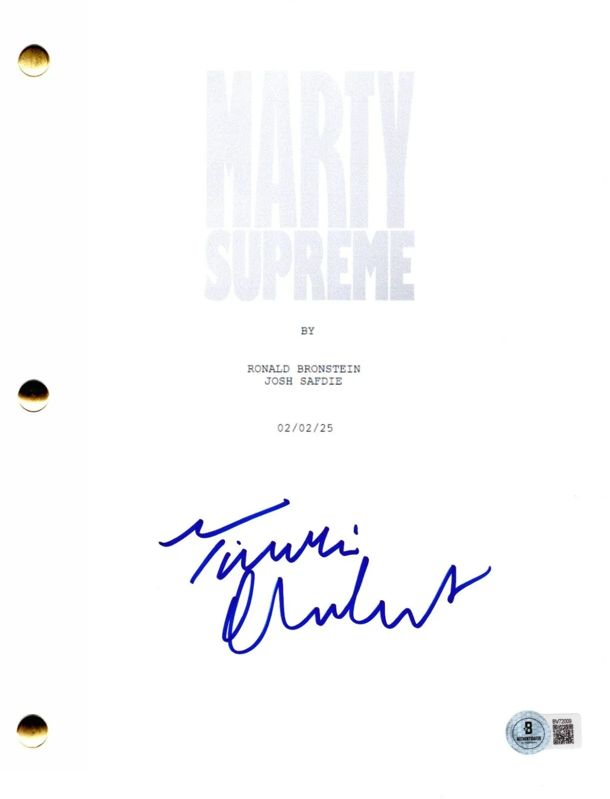 Timothee Chalamet Autographed Marty Supreme Script | PTS