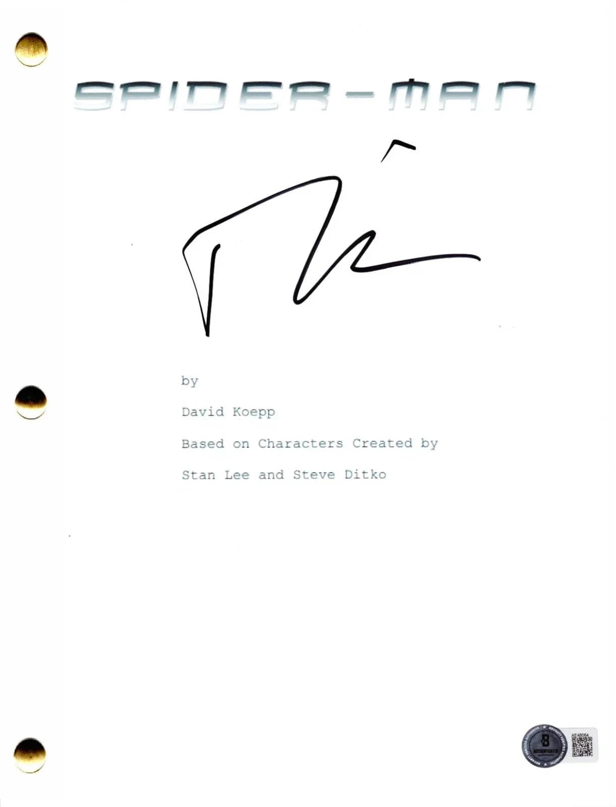 Tobey Maguire Signed Script from Spider-Man Beckett COA