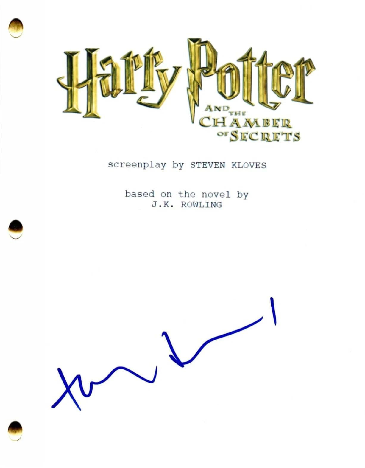 Toby Jones Authentic Autographed Harry Potter and the Chamber of Secrets Script