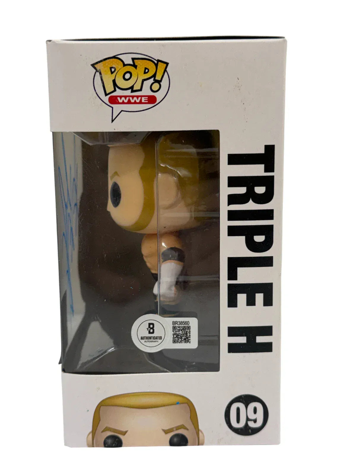 Triple H Triple WWE autographed Funko Pop #09 - signature closeup with COA