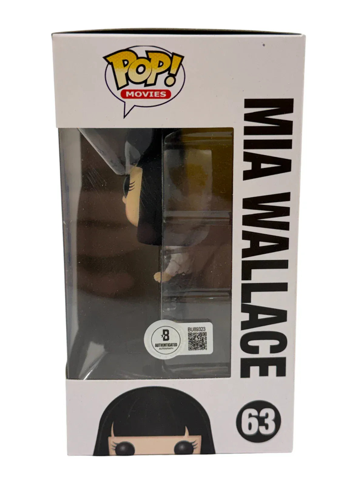 Uma Thurman Mia autographed Funko Pop #63 - signature closeup with COA