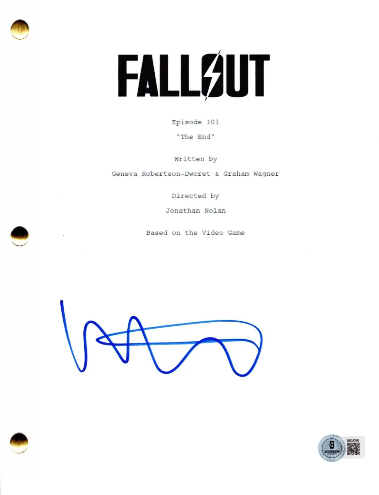 Walton Goggins signed Fallout script with Beckett Hologram & QR Code