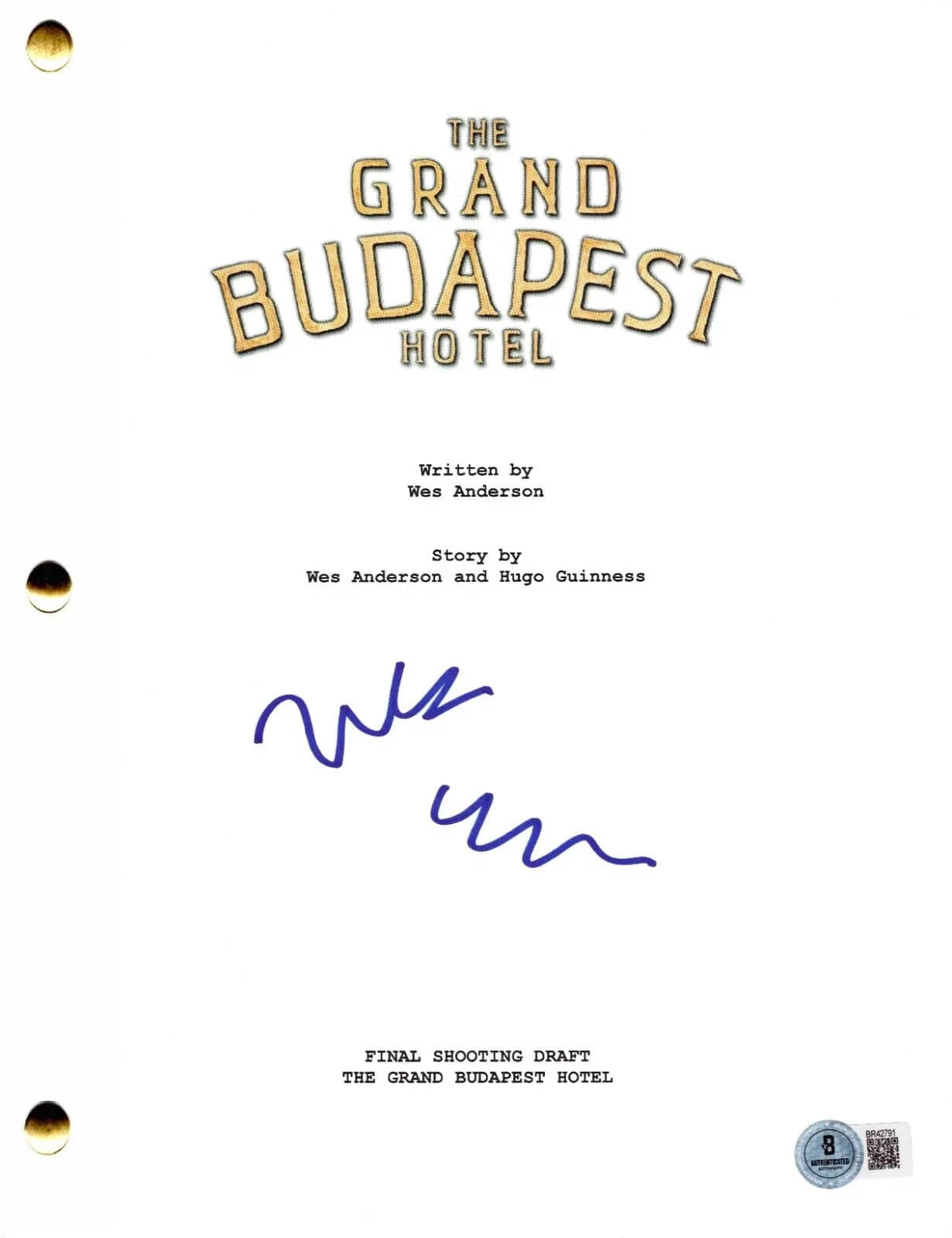 Wes Anderson Signed Script from The Grand Budapest Hotel Beckett COA - Item #1