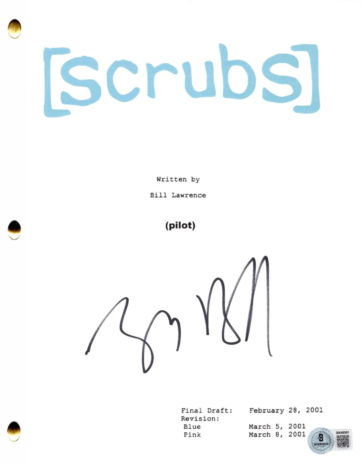Zach Braff signed Scrubs script with Beckett Hologram & QR Code
