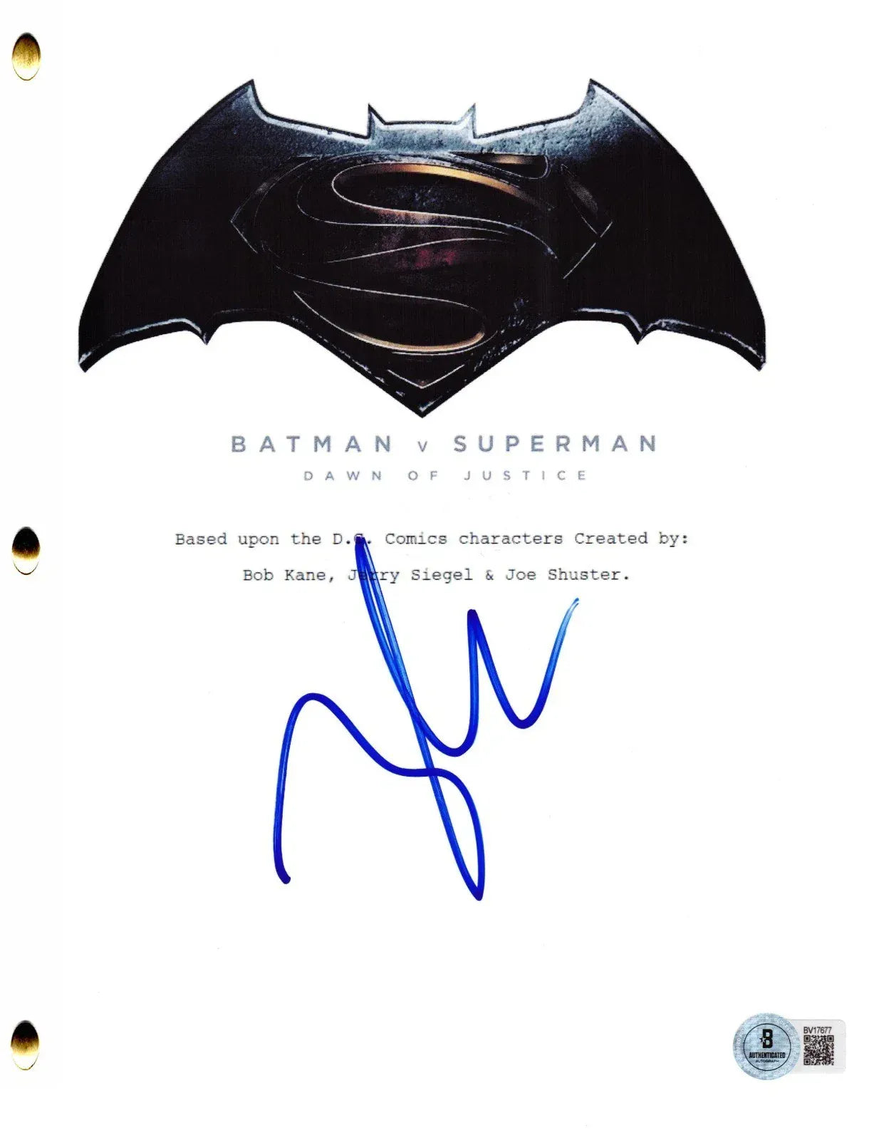 Zack Snyder signed Batman v Superman movie script — Beckett authenticated