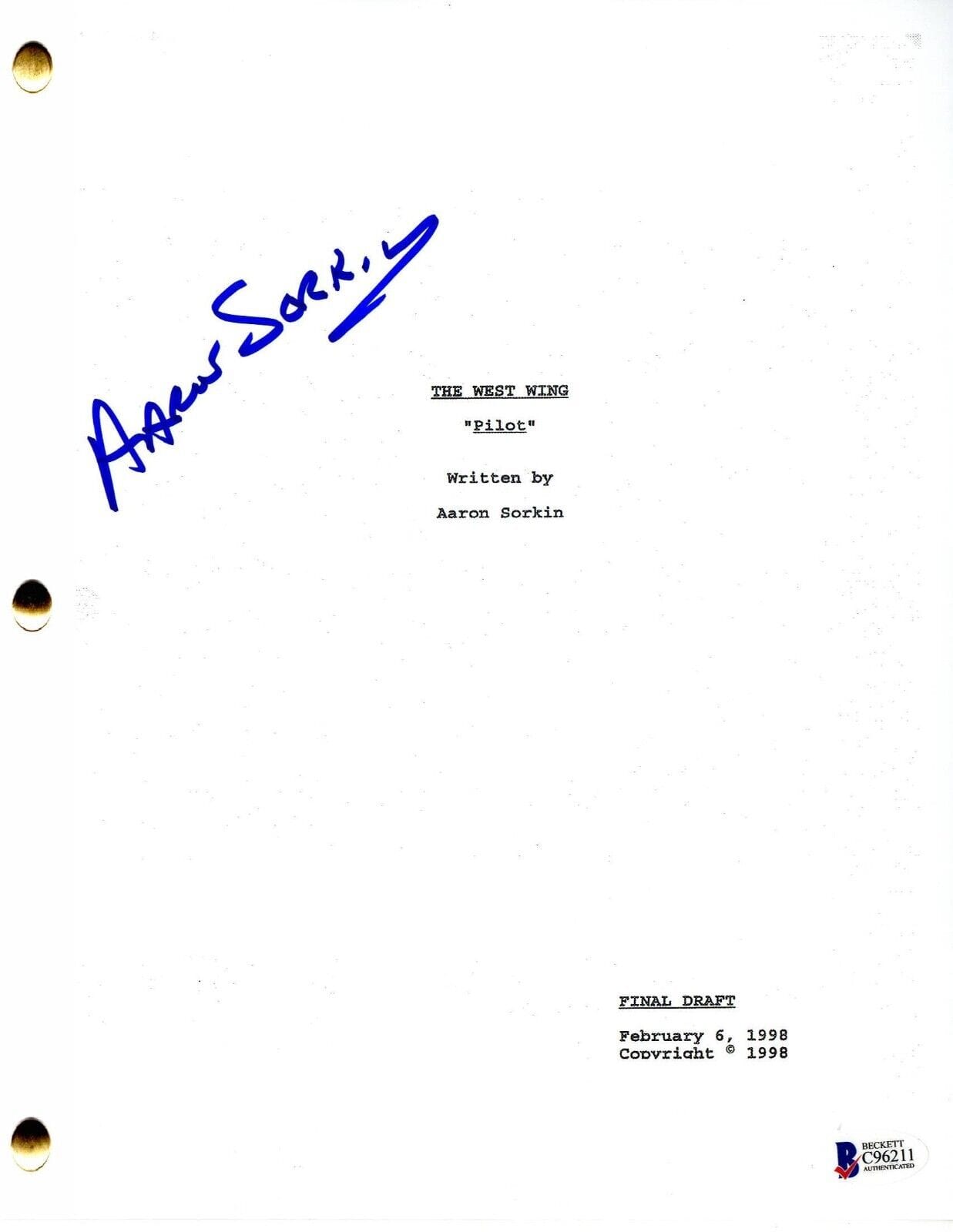 Aaron Sorkin Signed Script from The West Wing Beckett COA - Item #2