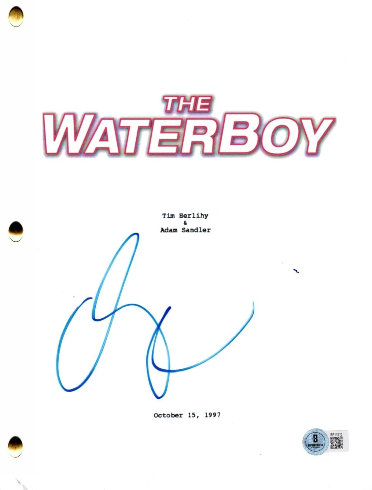 Adam Sandler Signed Script from The Waterboy Beckett COA