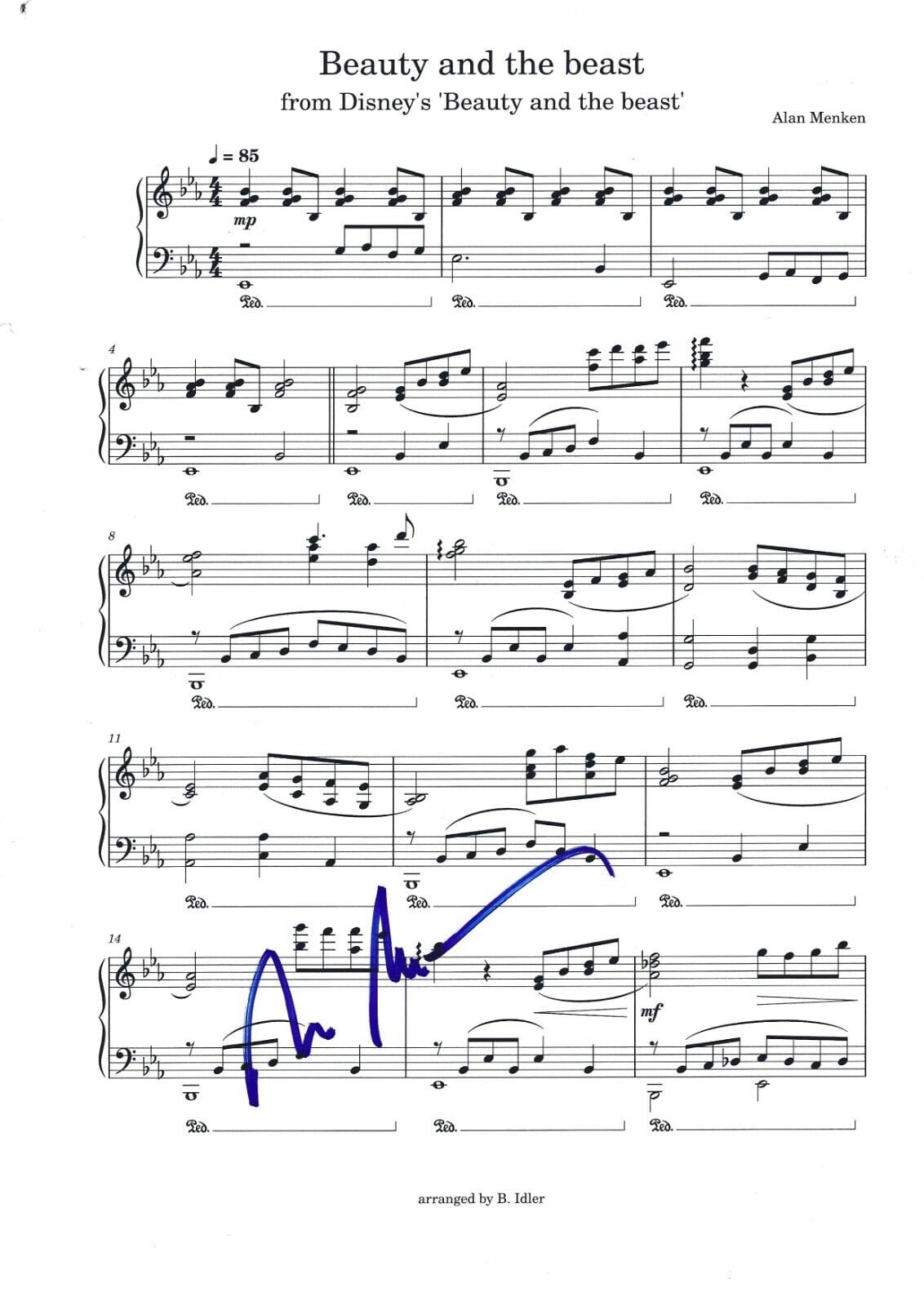Alan Menken Signed Beauty and the Beast Lyrics & Sheet Music from Pocahontas Certified Authentic
