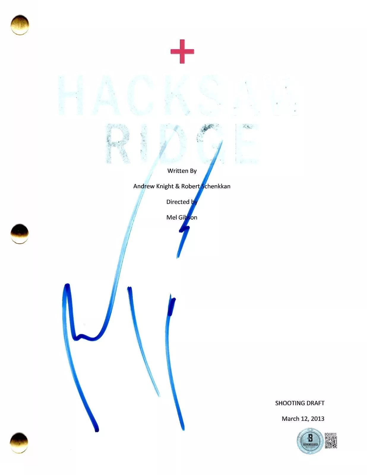 Andrew Garfield Signed Script from Hacksaw Ridge Beckett COA