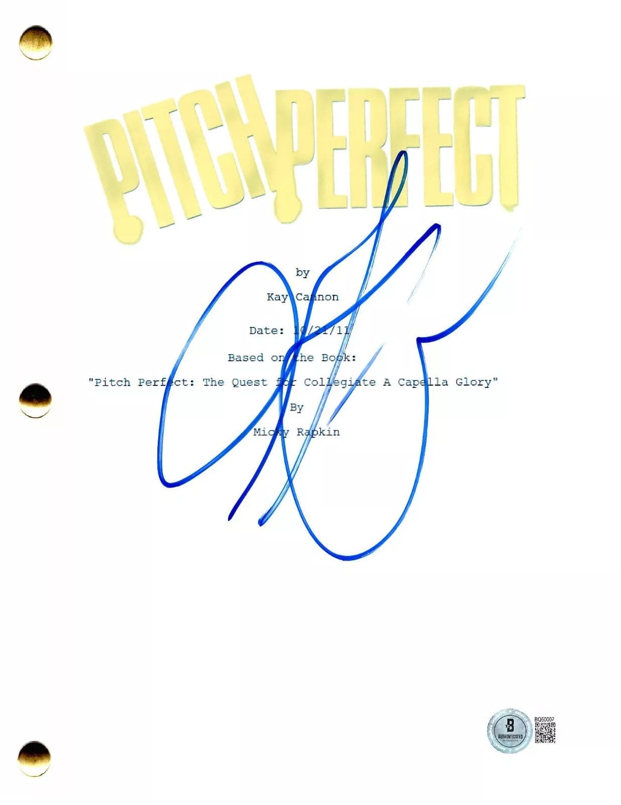 Anna Kendrick Signed Script from Pitch Perfect Beckett COA