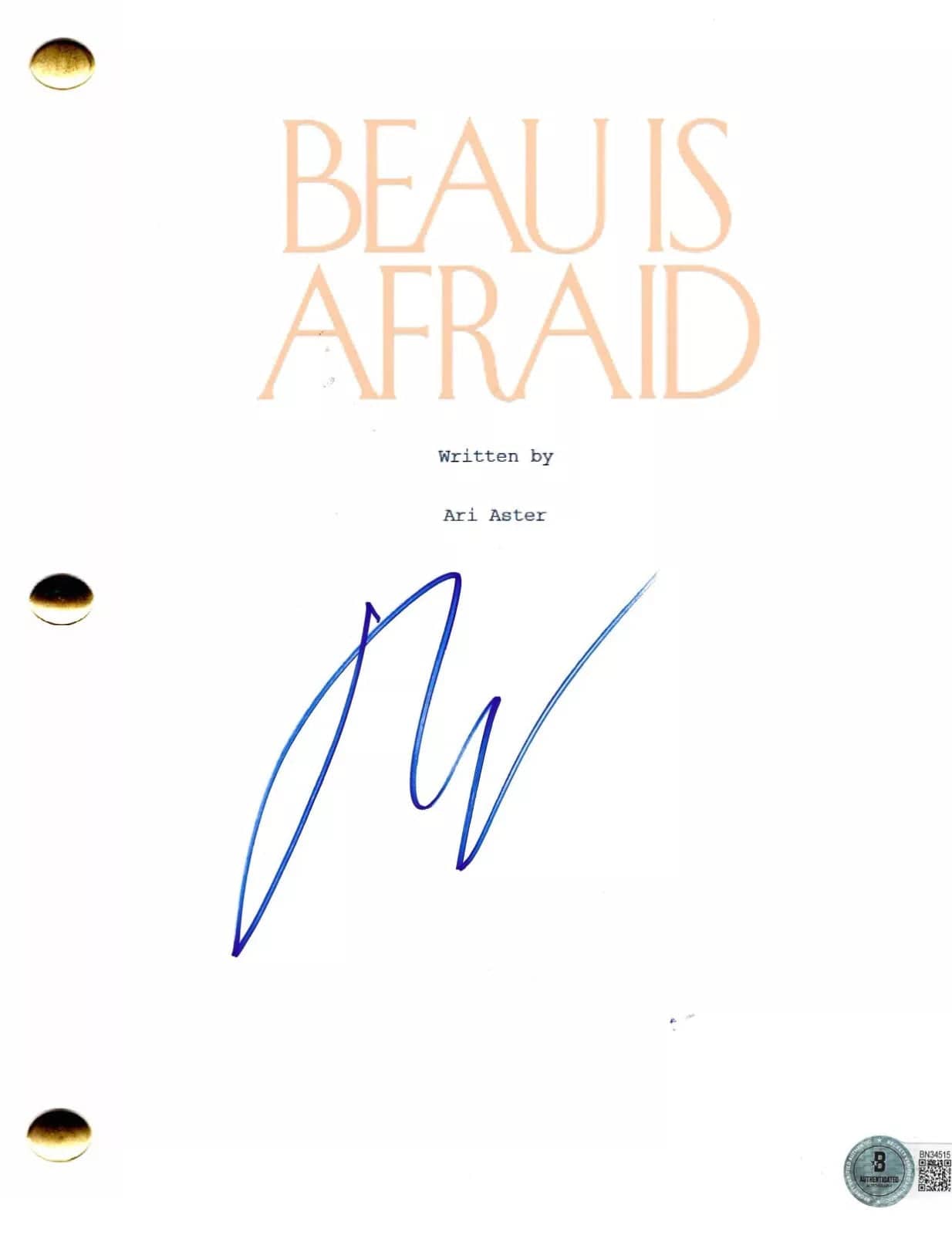 Ari Aster Signed Script from Beau is Afraid Beckett COA