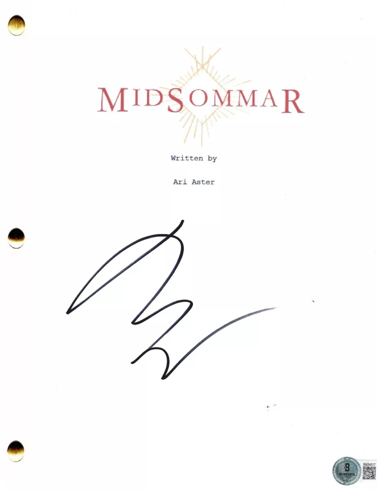 Ari Aster Signed Script from Midsommar Beckett COA - Item #2