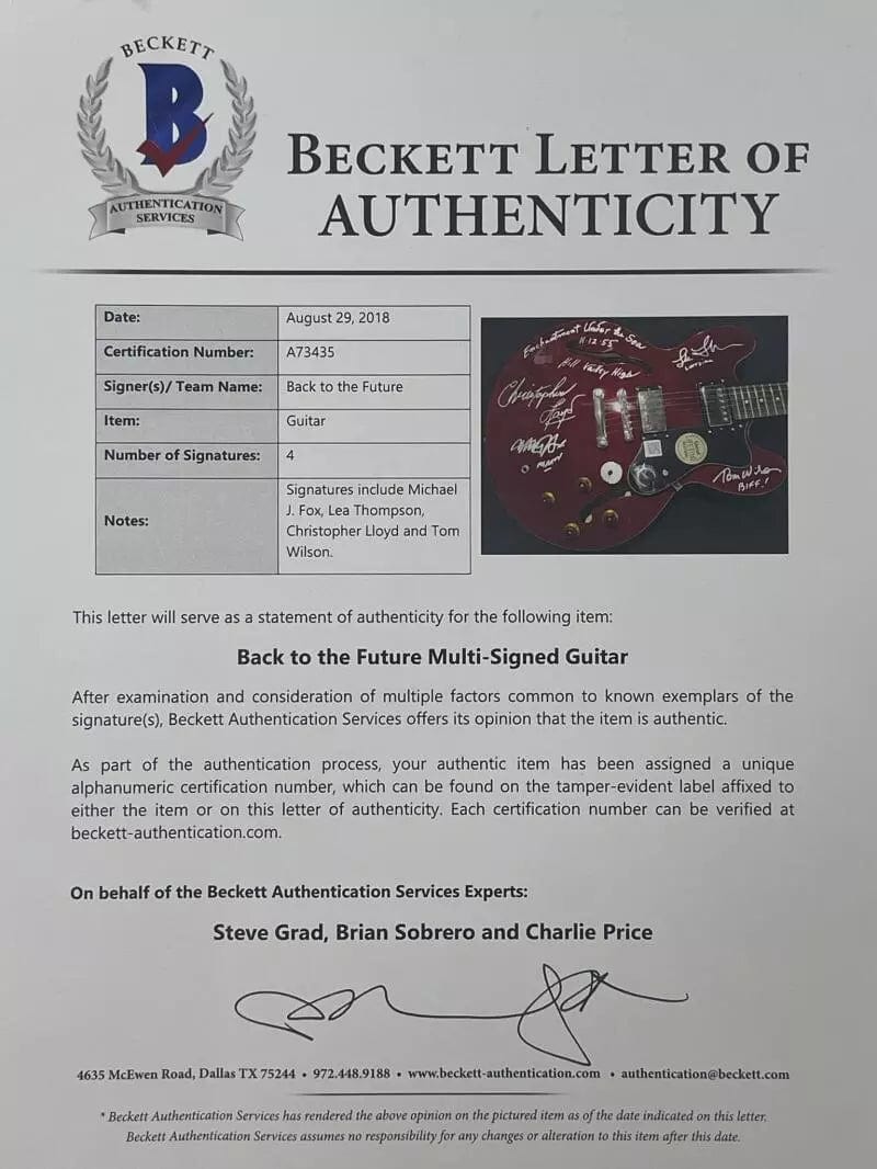 Back to the Future Cast Signed Guitar - Beckett COA