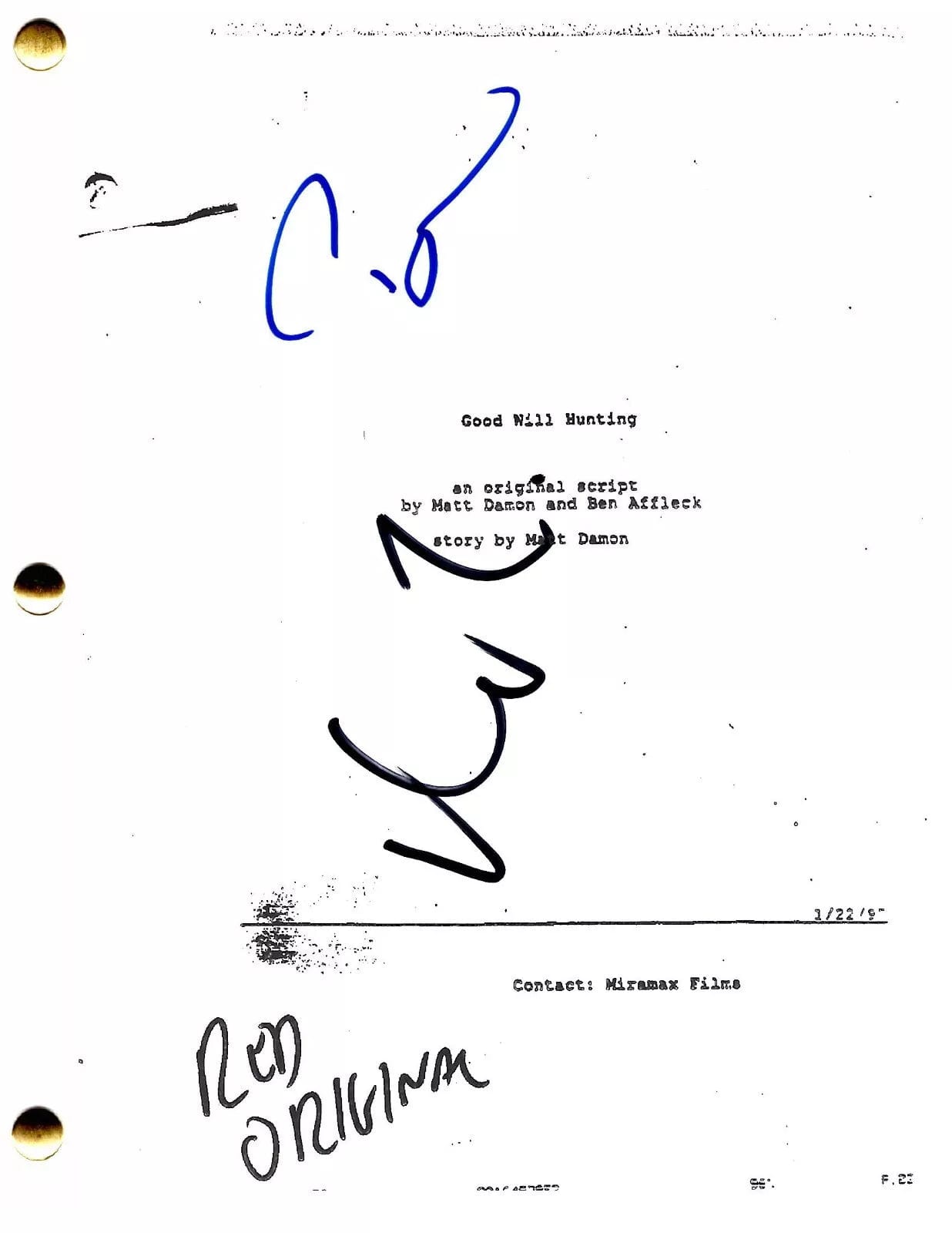 Ben Affleck & Matt Damon Authentic Autographed Good Will Hunting Script
