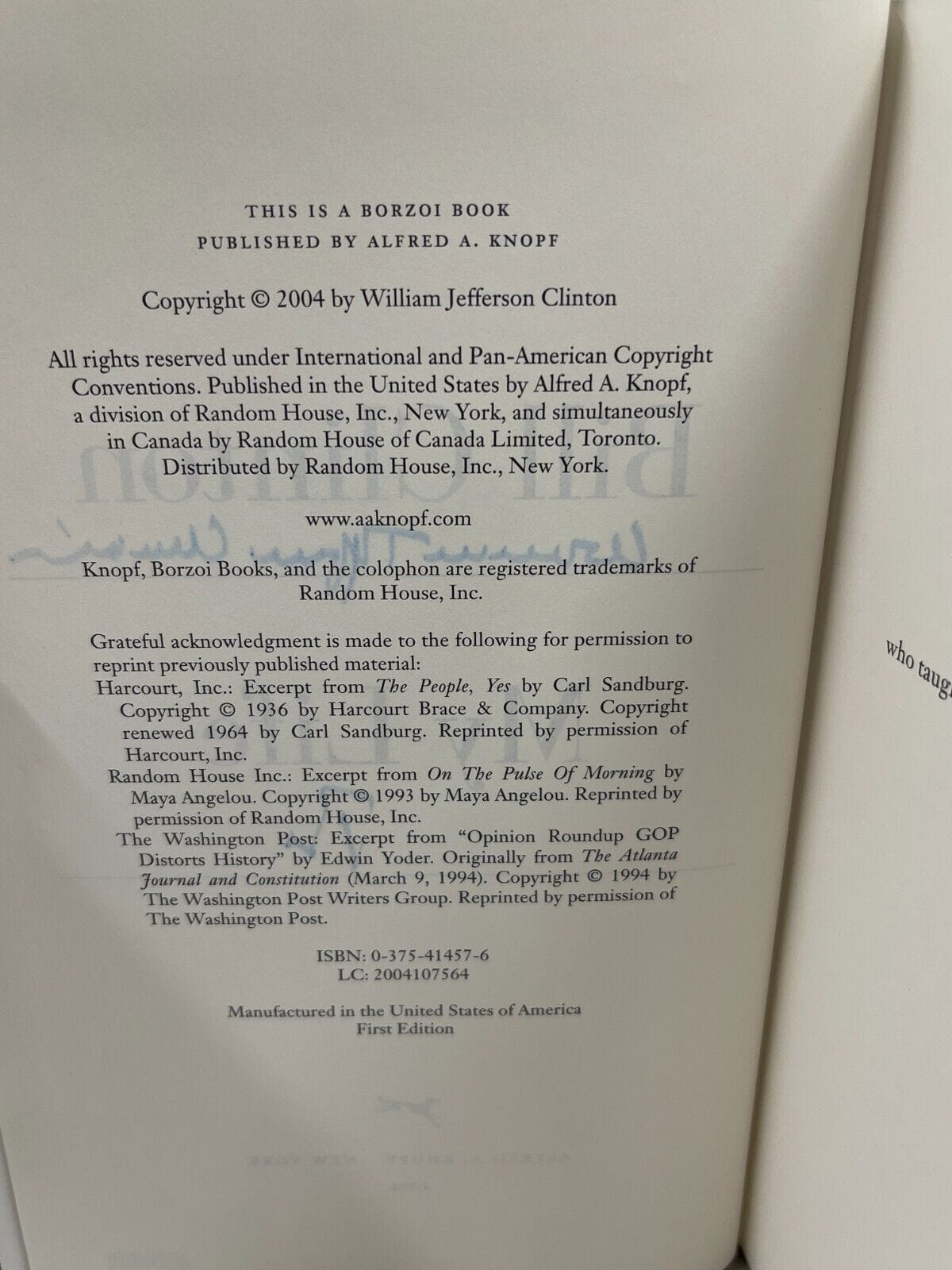 Bill Clinton Signed Book Certified Authentic - Item #1 - Alternate Angle