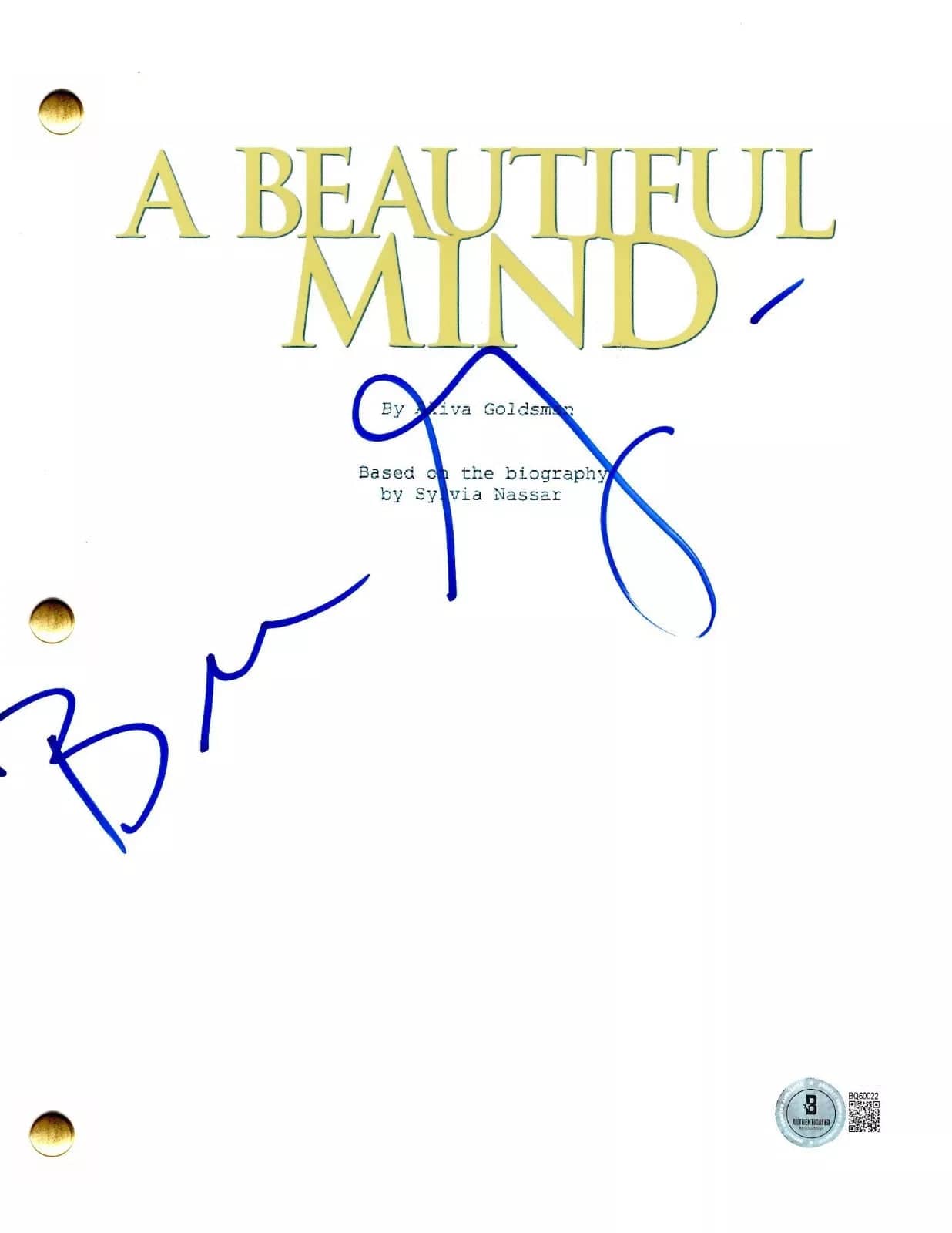 Brian Grazer Signed Script from A Beautiful Mind Beckett COA
