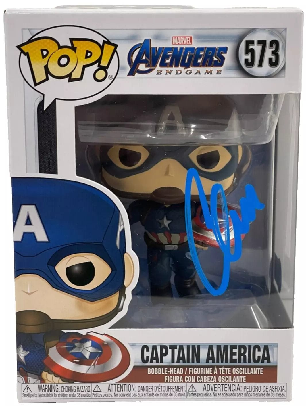 Chris Evans Authentic Autographed Captain America 573 Avengers Endgame Funko Pop Figure