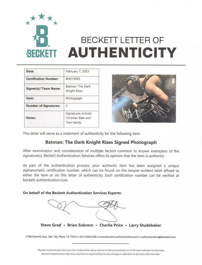 Christian Bale Signed 11x14 Photo from The Dark Knight Rises Beckett COA - Item #6 - Detail View