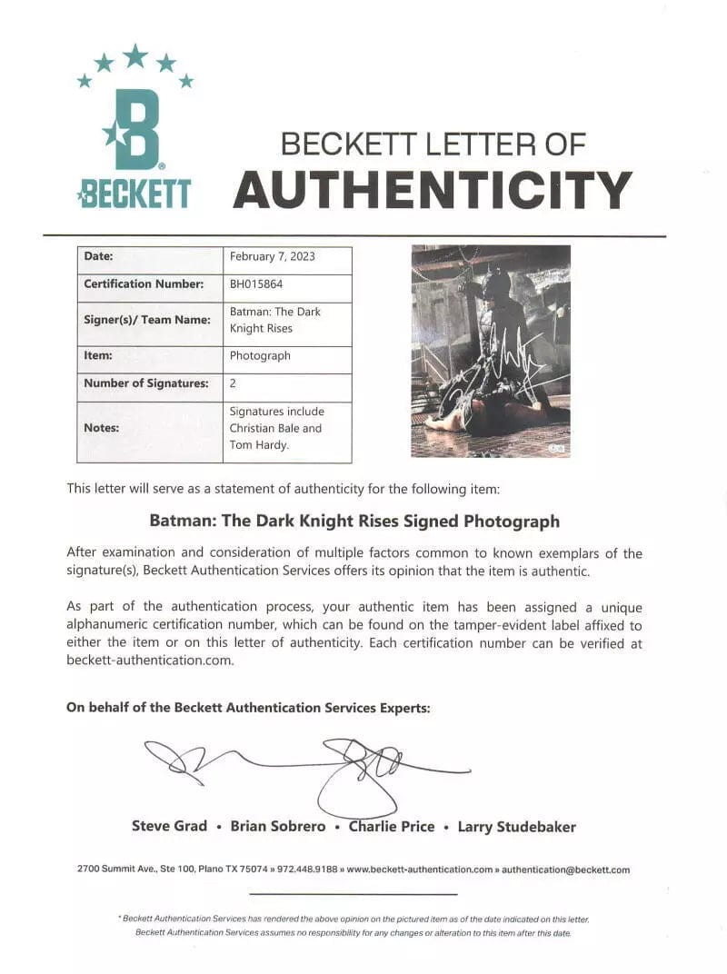 Christian Bale Signed 11x14 Photo from The Dark Knight Rises Beckett COA - Item #4 - Detail View