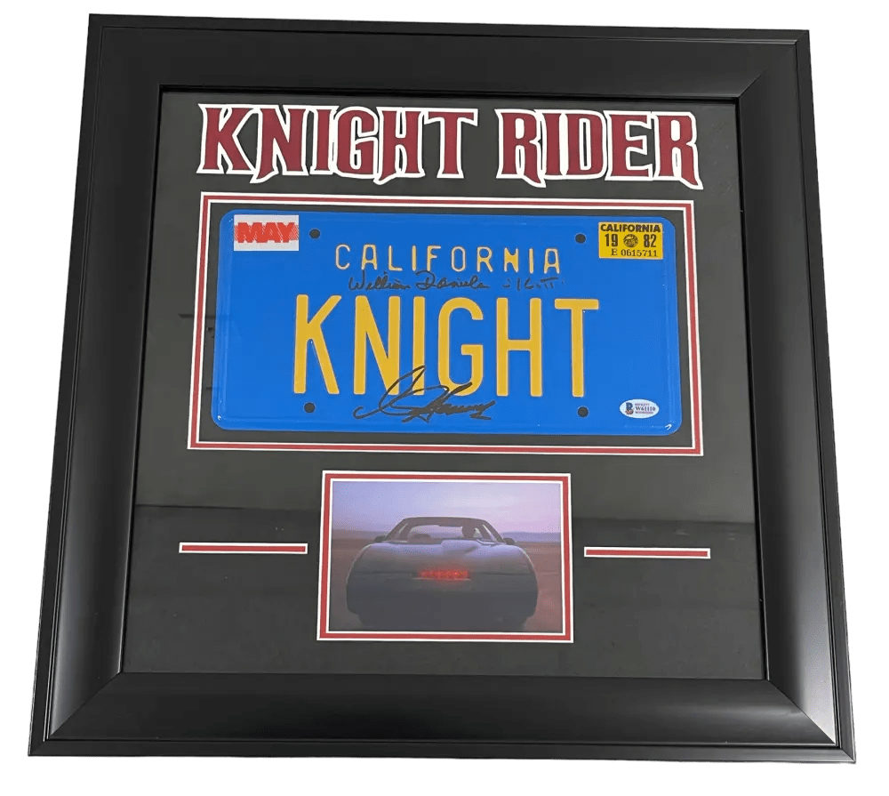 David Hasselhoff & William Daniels Authentic Autographed 'Knight Rider' Replica License Plate with Custom Frame