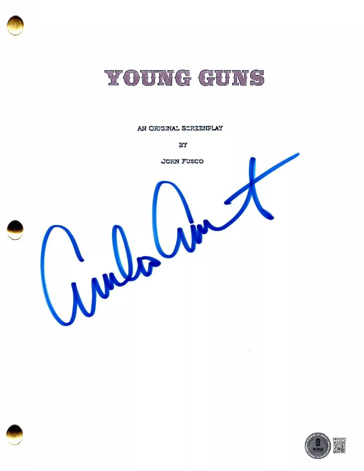 Emilio Estevez Signed Script from Young Guns Beckett COA