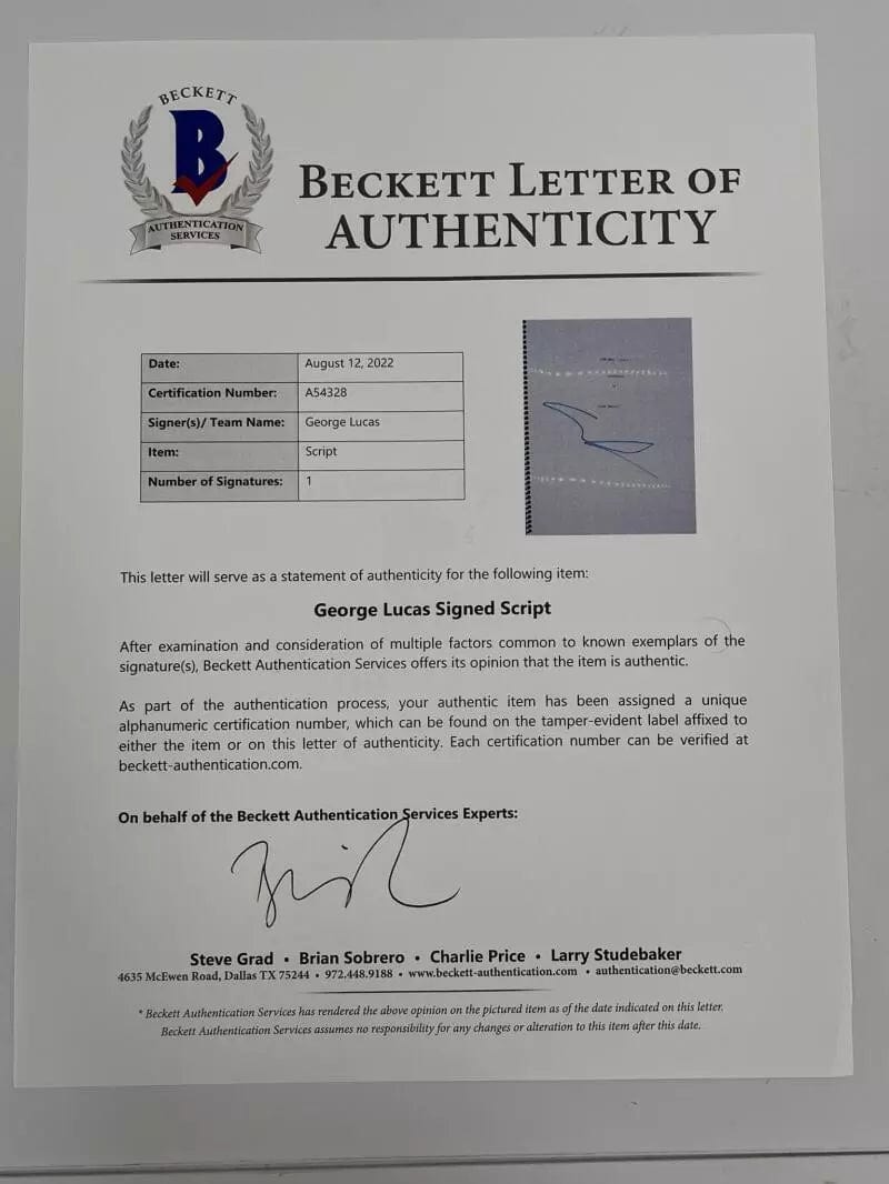 George Lucas Signed Script from Star Wars The Empire Strikes Back Beckett COA - Item #3 - Detail View