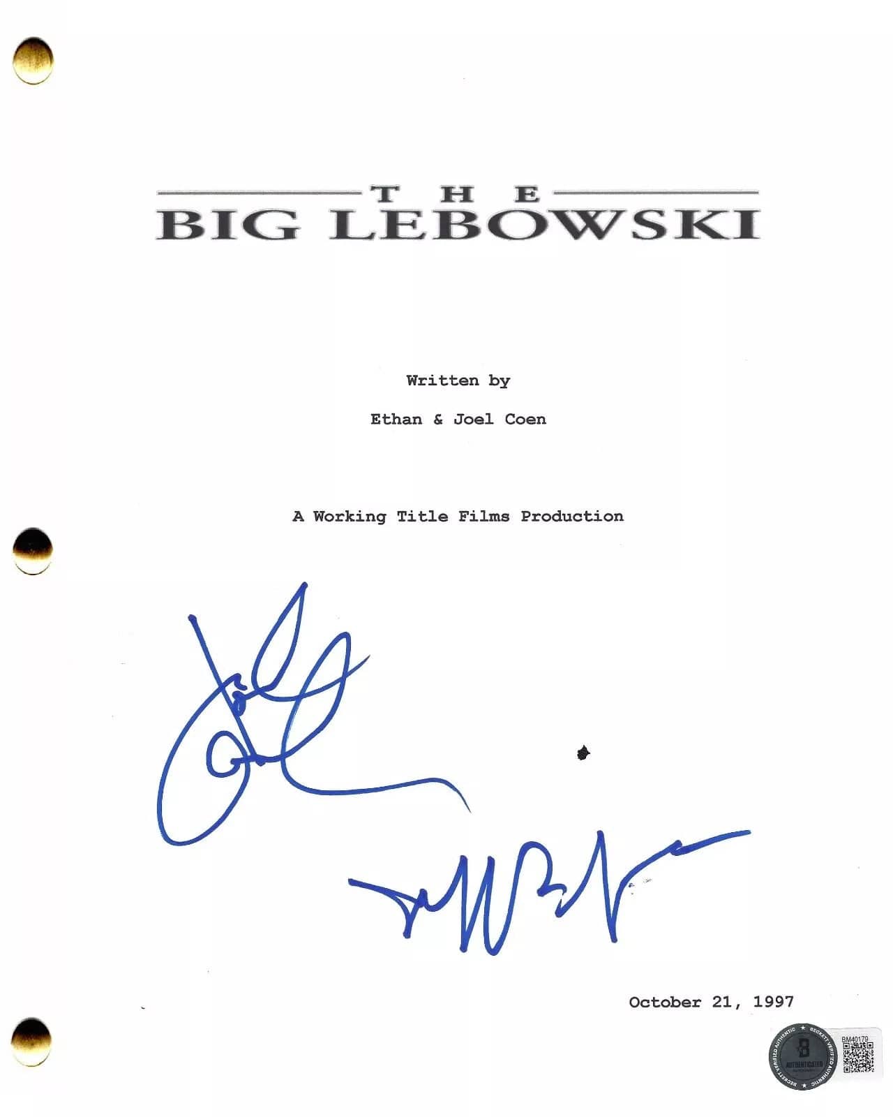 Jeff Bridges & John Goodman Authentic Autographed The Big Lebowski Script