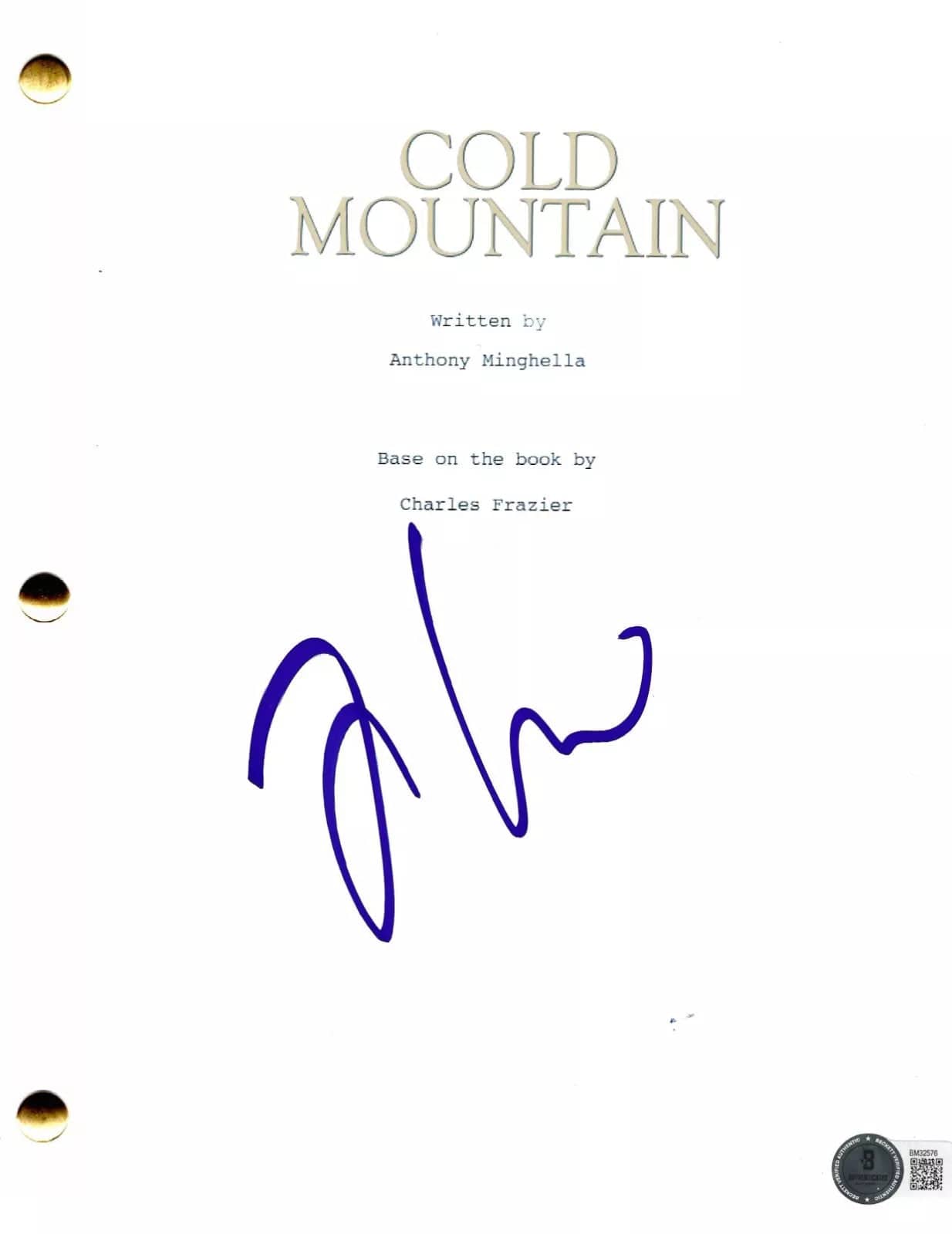 Jude Law Signed Script from Cold Mountain Beckett COA