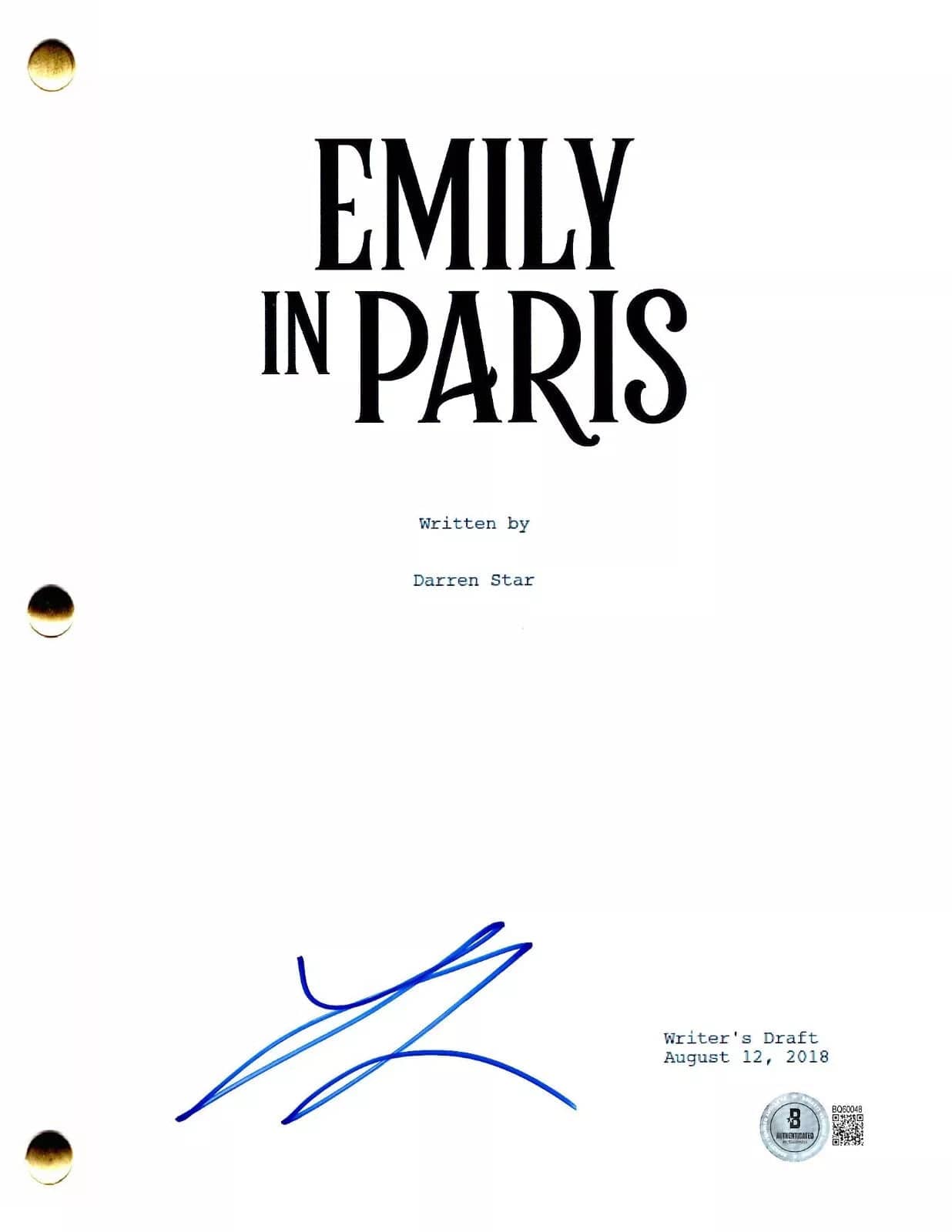 Lily Collins Authentic Autographed Emily in Paris Pilot Script