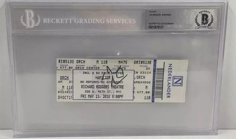 Lin Manuel Miranda Authentic Autographed Hamilton Braodway Ticket 2016