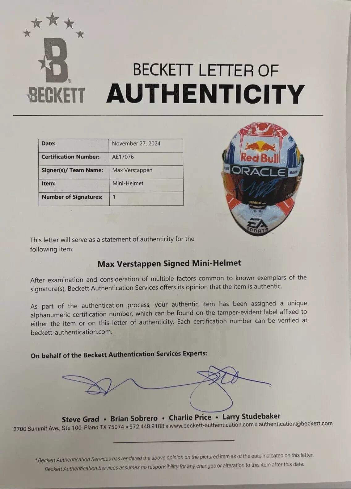 Max Verstappen Signed Helmet Beckett COA - Item #3 - View 7