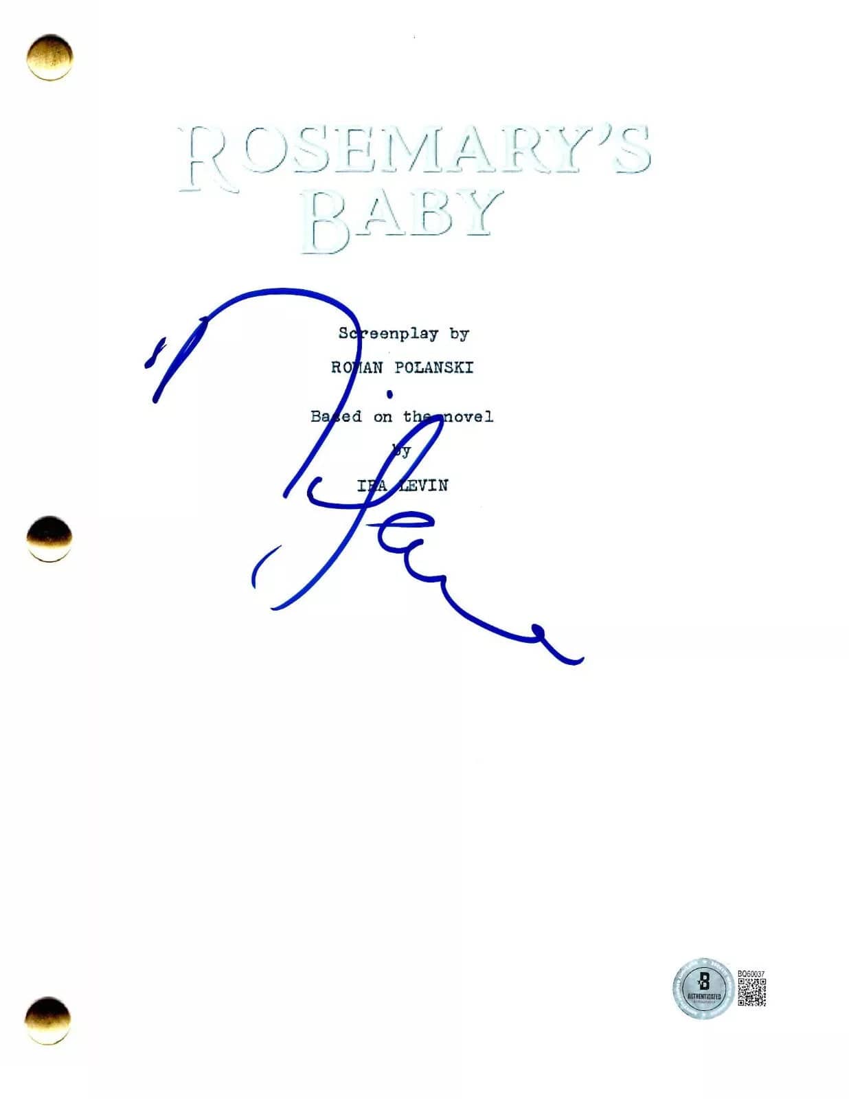 Mia Farow Signed Script from Rosemary's Baby Beckett COA