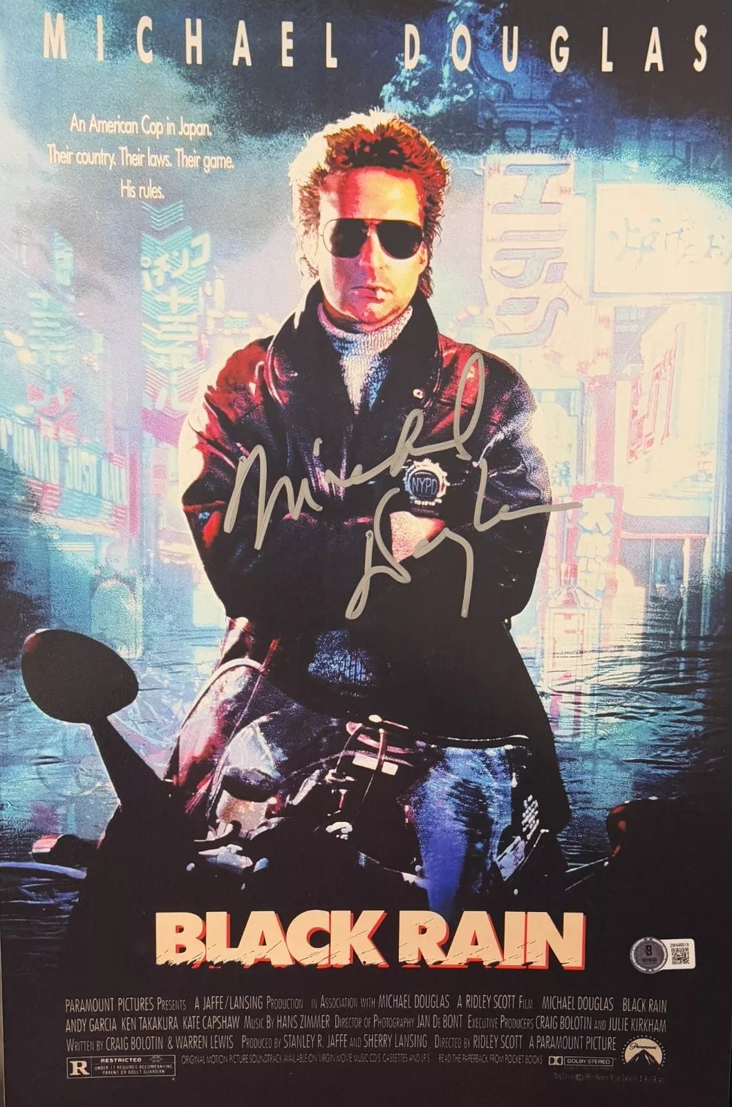 Michael Douglas Signed 12x18 Photo from Black Rain Beckett COA
