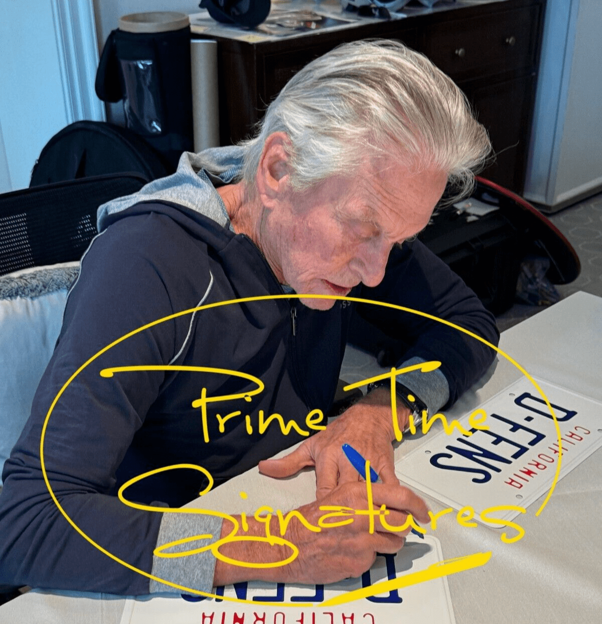Michael Douglas Autographed D-FENS License Plate | PTS