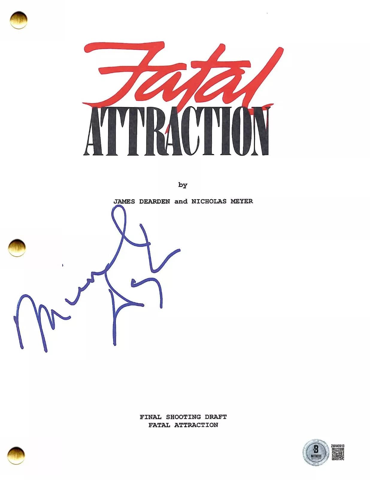Michael Douglas Signed Script from Fatal Attraction Beckett COA