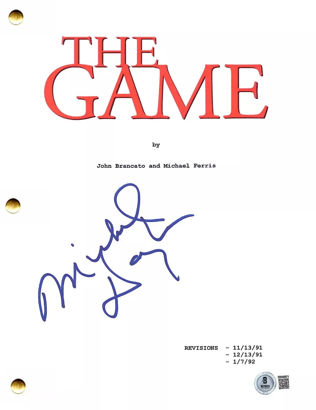 Michael Douglas Signed Script from The Game Beckett COA