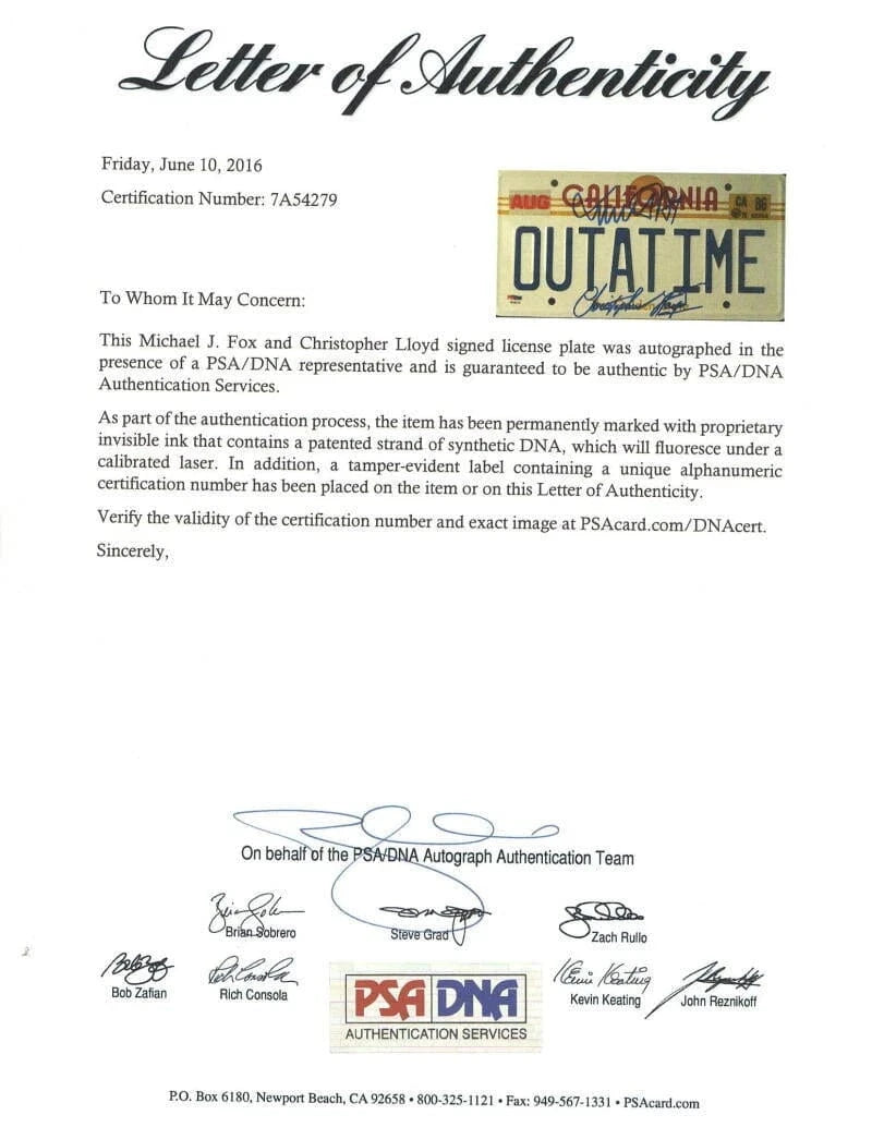 Christopher Lloyd Signed License Plate from Back to the Future Certified Authentic - Item #2 - Detail View