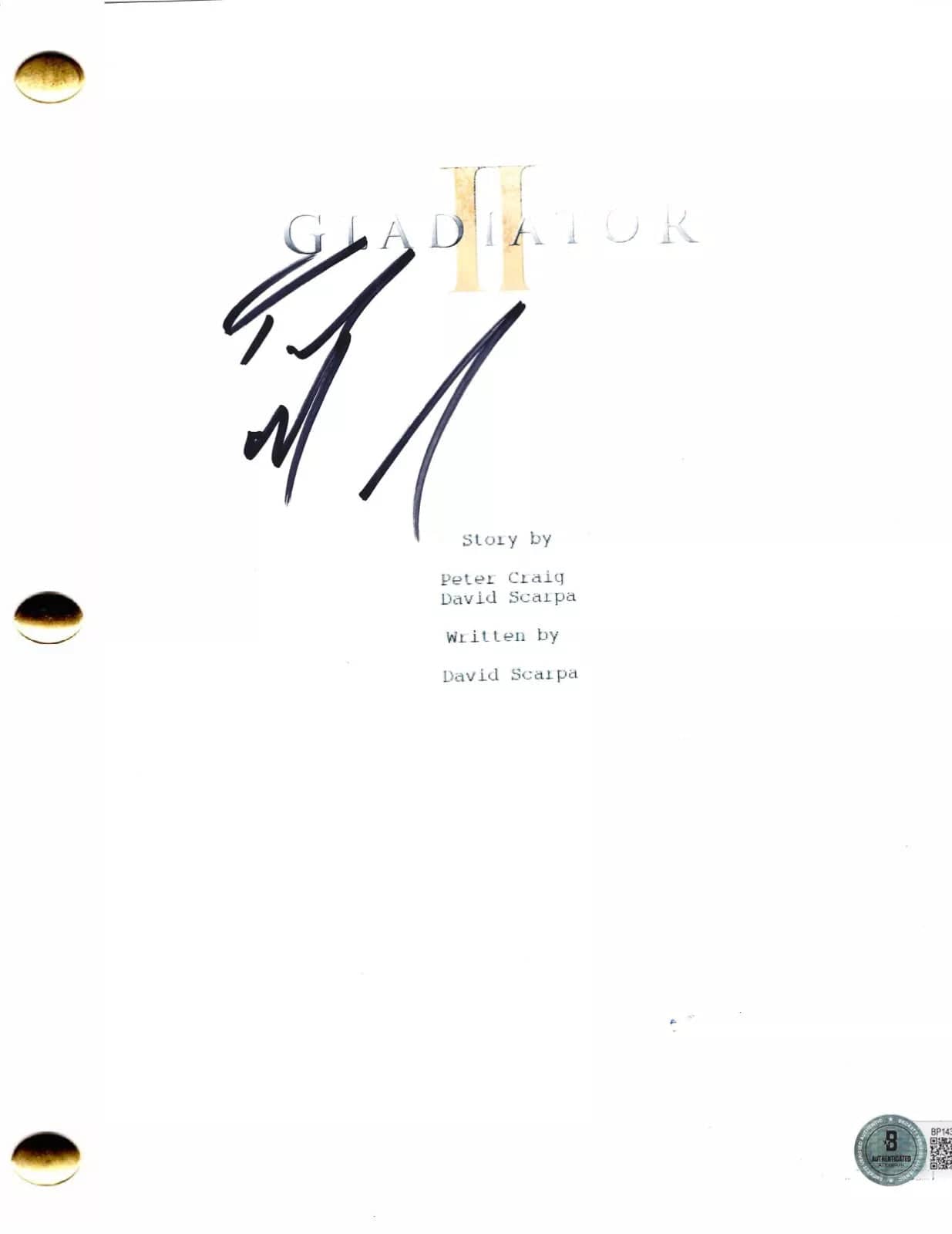 Paul Mescal Signed Script from Gladiator 2 Beckett COA